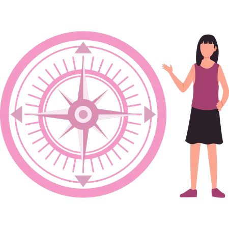 Girl showing location with compass  Illustration