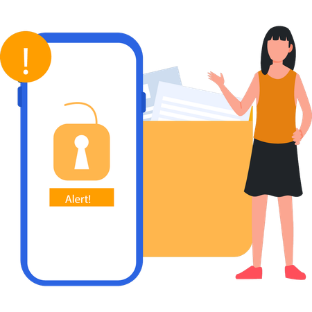 Girl showing lock alert on mobile  Illustration