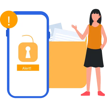 Girl showing lock alert on mobile  Illustration