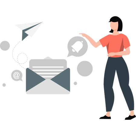 Girl showing mail notification  Illustration