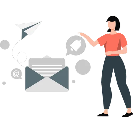 Girl showing mail notification  Illustration