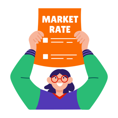 Girl showing market rate  Illustration