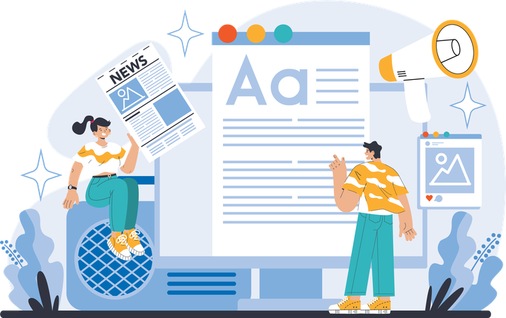 Girl showing marketing news  Illustration