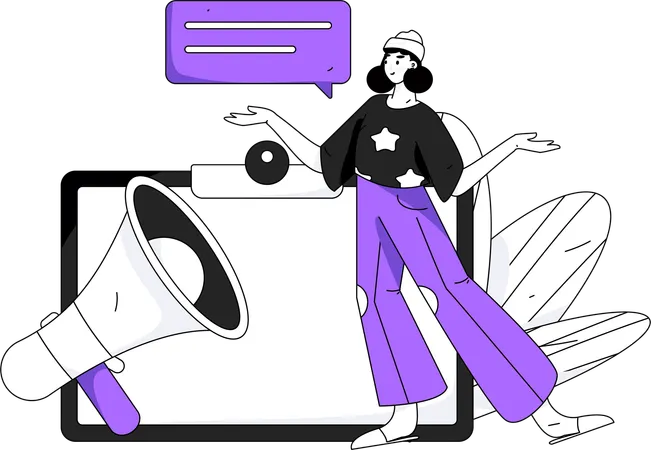 Girl showing marketing notification  Illustration