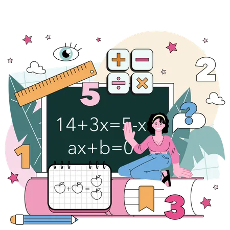 Girl showing maths formula  イラスト