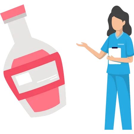 Girl showing medical bottle  Illustration