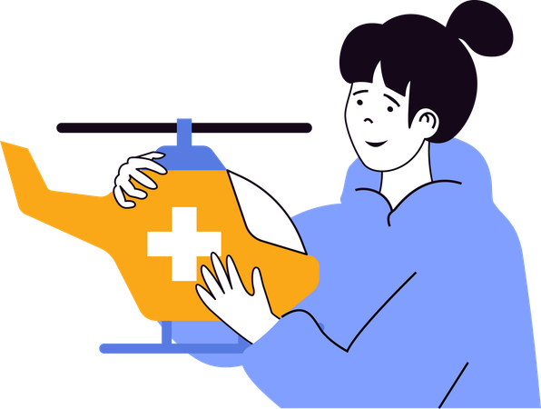 Girl showing medical emergency helicopter  Illustration