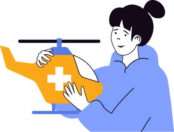 Girl showing medical emergency helicopter  Illustration