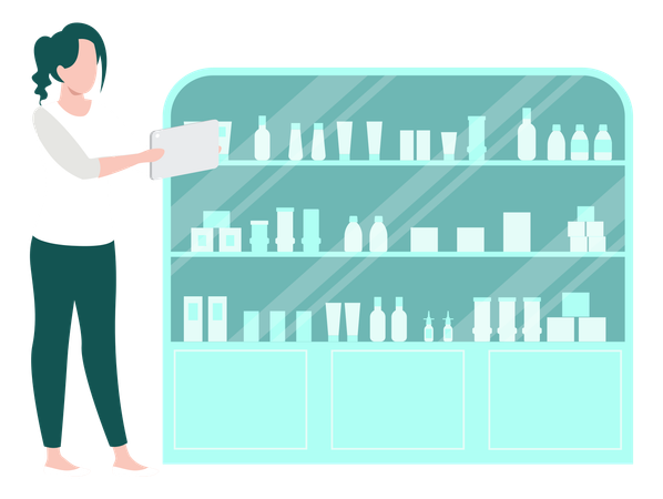 Girl Showing Medicines  Illustration