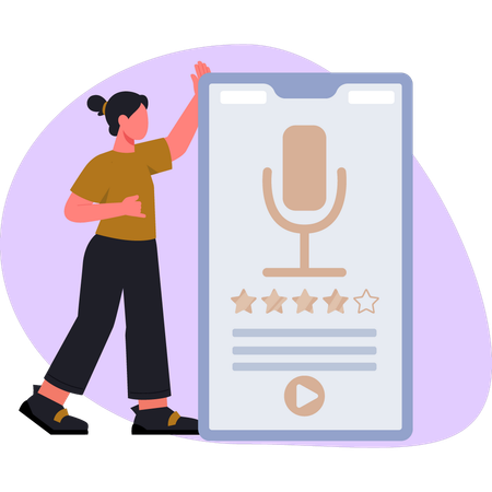 Girl showing micro speaker star rating  Illustration