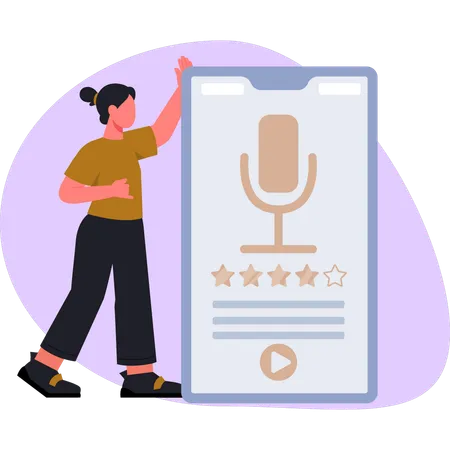 Girl showing micro speaker star rating  Illustration