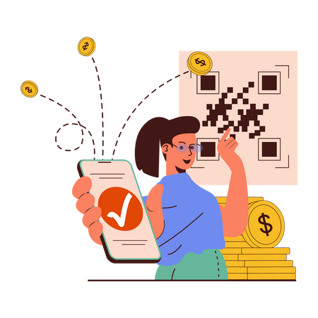 Girl showing mobile and check payment done Illustration
