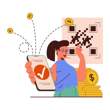 Girl showing mobile and check payment done  Illustration