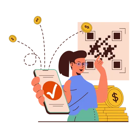 Girl showing mobile and check payment done  Illustration