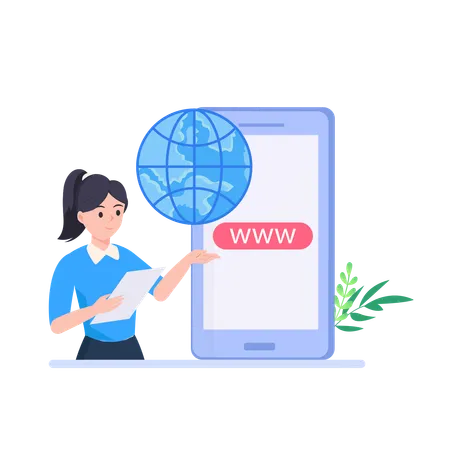 Girl showing mobile browser  Illustration