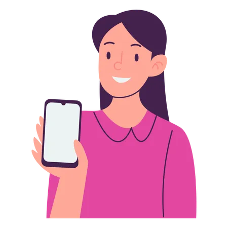 Girl Showing Mobile  Illustration