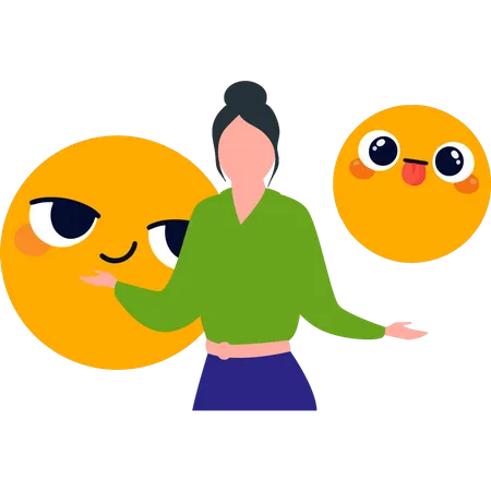 Girl showing moody emojis  Illustration