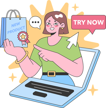 Girl showing new product  Illustration