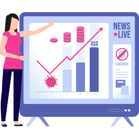 Girl showing news live graph covid drawing  Illustration