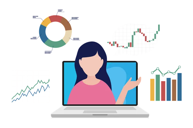 Girl showing online business analysis  Illustration