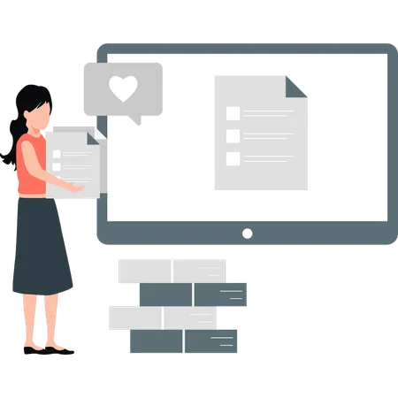 Girl showing online business document  Illustration