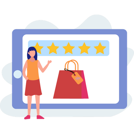 Girl showing online discount rating  Illustration