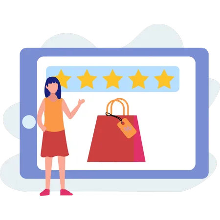 Girl showing online discount rating  Illustration