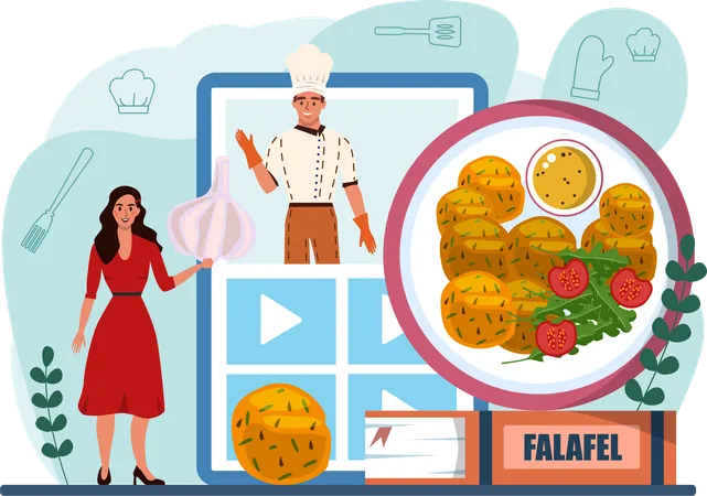 Girl showing online falafel  Ilustração