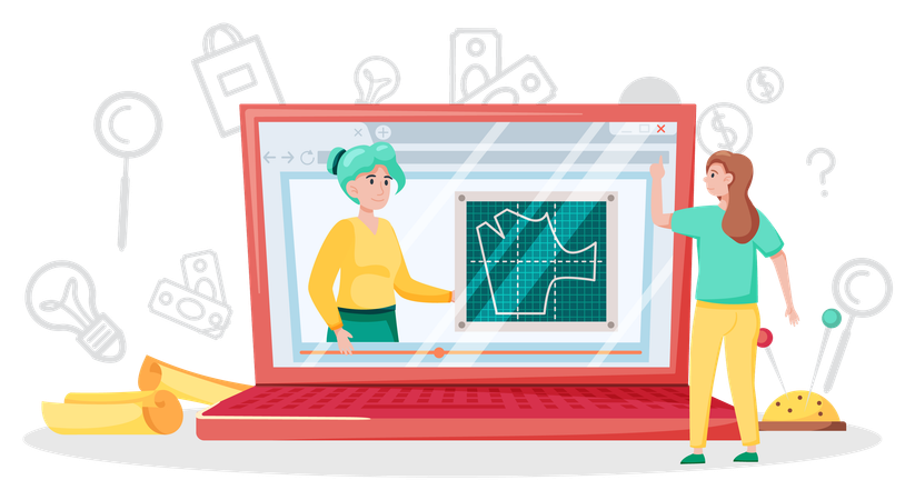 Girl showing online fashion workshop  Illustration
