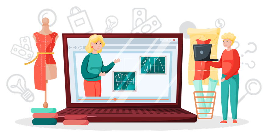 Girl showing online fashion workshop  Illustration