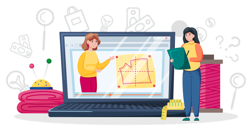 Girl showing online fashion workshop  Illustration
