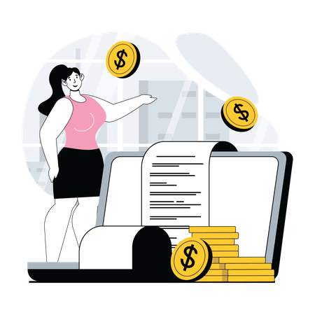 Girl showing online financial receipt  Illustration