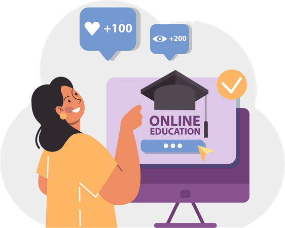 Girl showing online graduation  Illustration