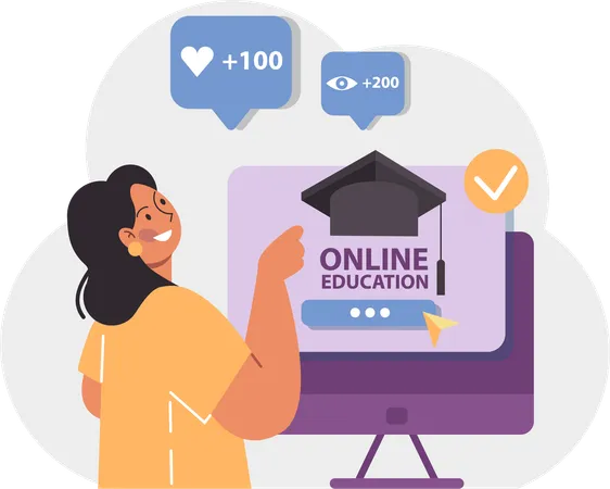 Girl showing online graduation  Illustration