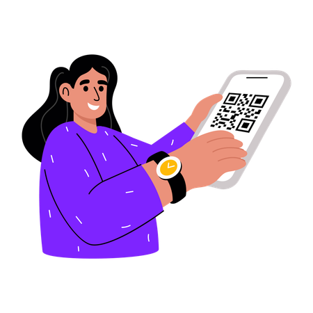 Girl showing online qr code  Illustration