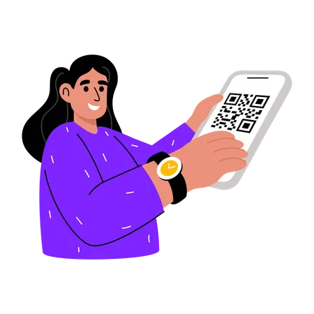 Girl showing online qr code  Illustration