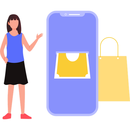 Girl showing online shopping on smartphone  Illustration
