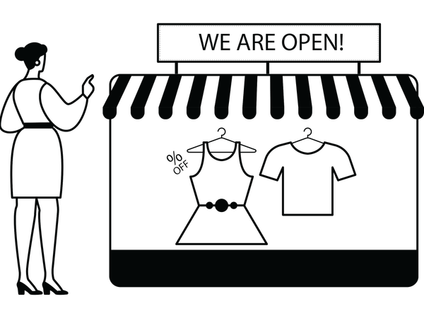 Girl showing open clothing store  Illustration