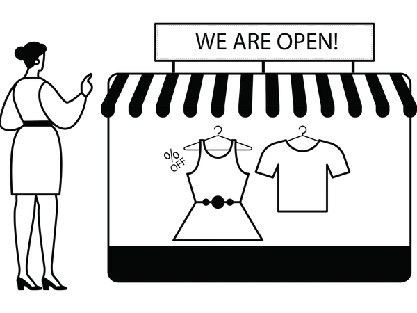 Girl showing open clothing store  Illustration