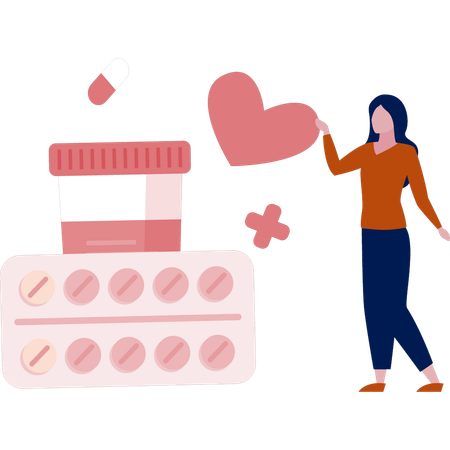 Girl showing over all diabetes medicines  Illustration