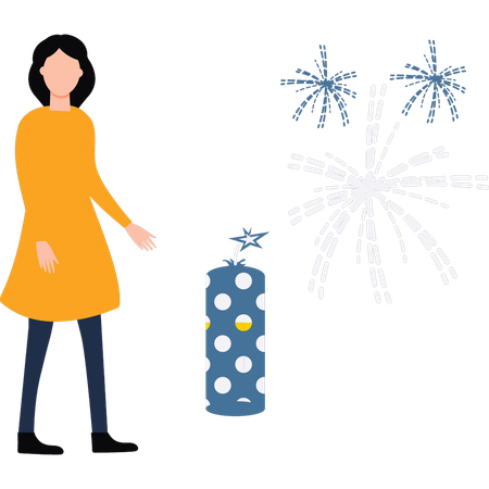 Girl showing party firecrackers  イラスト