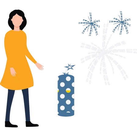Girl showing party firecrackers  Illustration