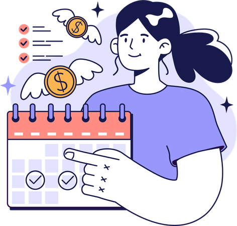 Girl showing payment date  イラスト