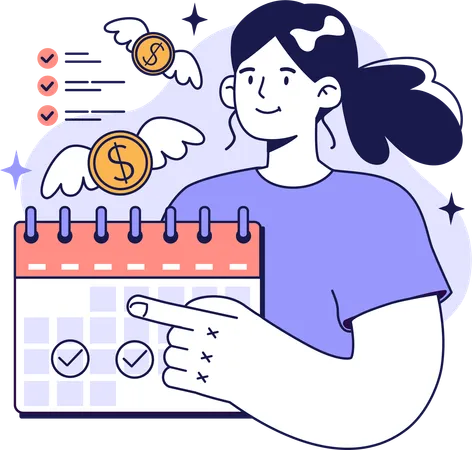 Girl showing payment date  イラスト