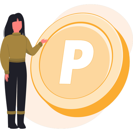 Girl showing penny coin  Illustration