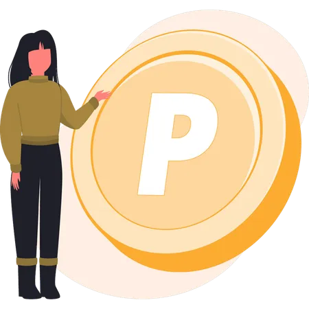 Girl showing penny coin  Illustration