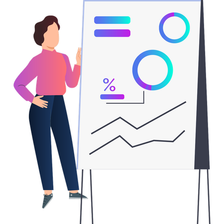 Girl showing percentage of pie graph  Illustration