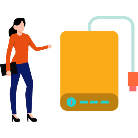 Girl showing portable charger device Illustration