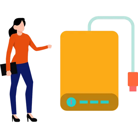 Girl showing portable charger device Illustration