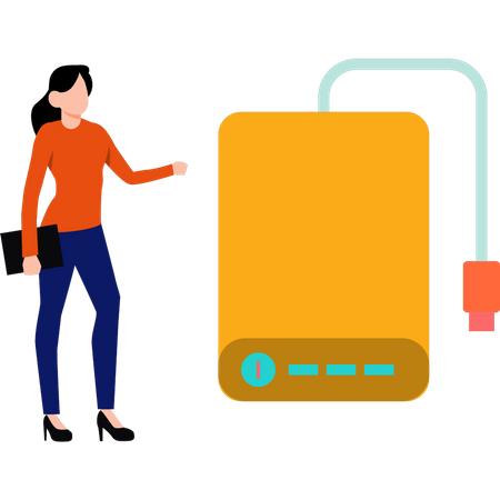 Girl showing portable charger device  Illustration